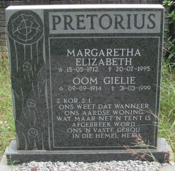 PRETORIUS Gielie 1914-1999 &amp; Margaretha Elizabeth 1912-1995