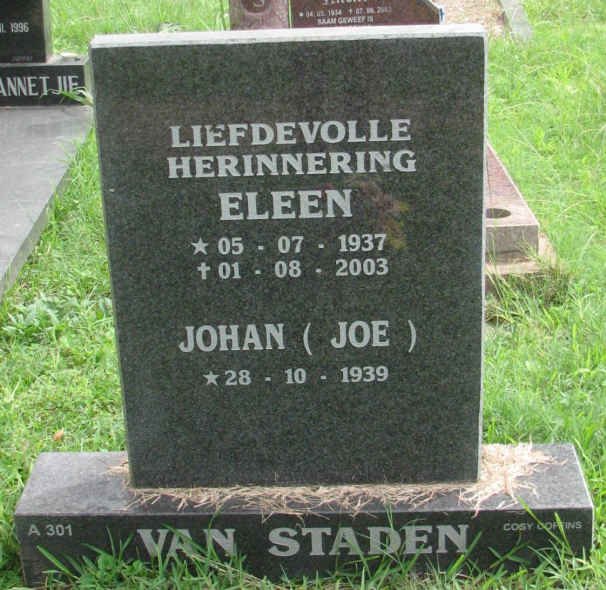 STADEN Johan, van 1939- &amp; Eleen 1937-2003