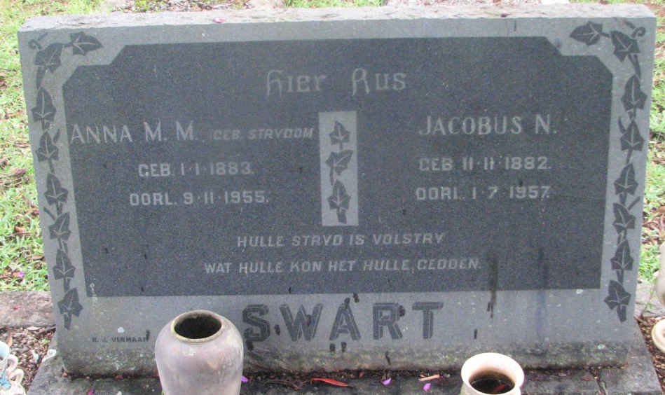SWART Jacobus N. 1882-1957 &amp; Anna M.M. STRYDOM 1883-1955