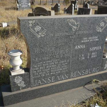 RENSBURG Hendrik Josephus, Janse van 1920-1981 &amp; Anna Sophia 1927-1993