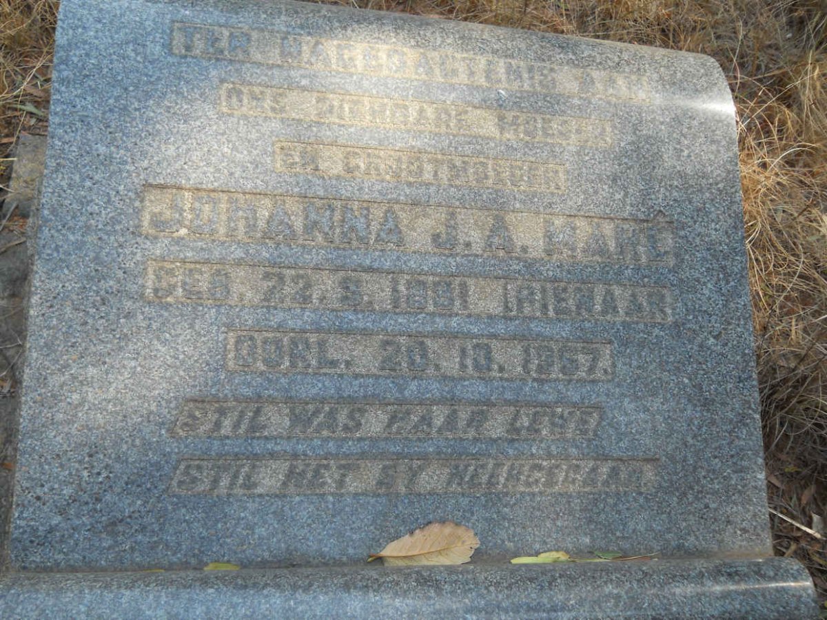 MARÉ Johanna J.A. nee PIENAAR 1881 -1967