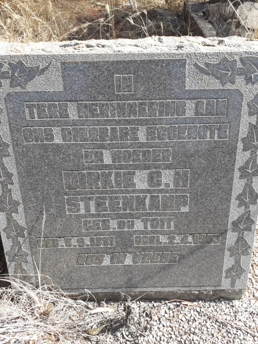 STEENKAMP Dirkie C.H. nee DU TOIT 1881-1953