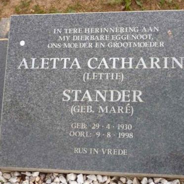 STANDER Aletta Catharina nee MARÉ 1930-1998